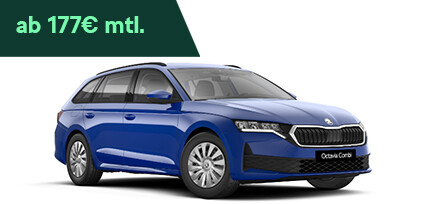 &Scaron;koda Octavia Combi Essence parkend in der Dreiviertelansicht von vorne vor einem wei&szlig;en Hintergrund