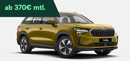 Skoda Kodiaq Selection in der Dreiviertelansicht von vorne parkend