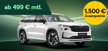 Wei&szlig;er Skoda Kodiaq Sportline 2.0 TDI in der Dreiviertelansicht von vorne