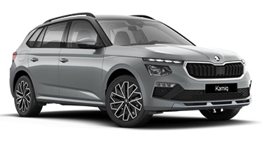 Skoda Kamiq Balance parkend in der Dreiviertelansicht von vorne vor wei&szlig;em Hintergrund