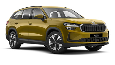 Ein gelber Skoda Kodiaq in der Dreiviertelansicht von vorne