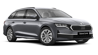 Skoda Octavia Combi parkend in der Dreiviertelansicht von vorne vor wei&szlig;em Hintergrund